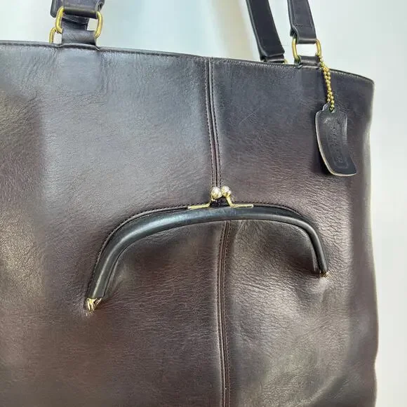 Vintage Coach Skinny Tote 9546 Brown Leather Handbag Purse - Picture 6 of 12